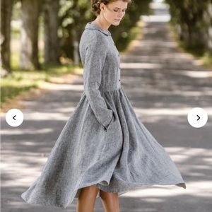 Son de Flor Classic Dress, Long Sleeve, twill linen, XXL, grey